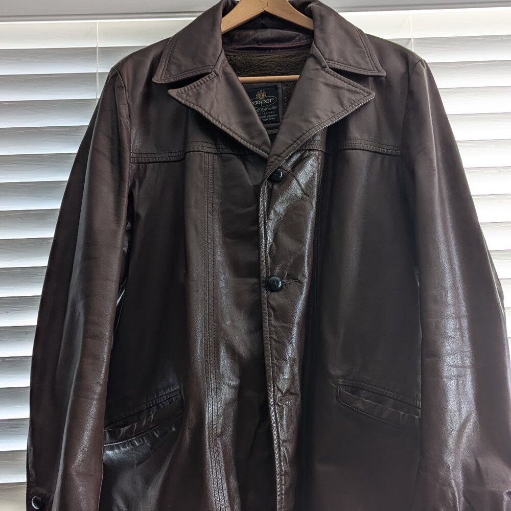 Cooper Designer Outerwear Mens Brown faux-fur Lined Leather Jacket